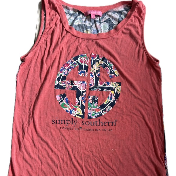 Simply Southern Tops - 𝅺SIMPLY SOUTHERN Watermelon Pink Floral Sleeveless Tee Size Small